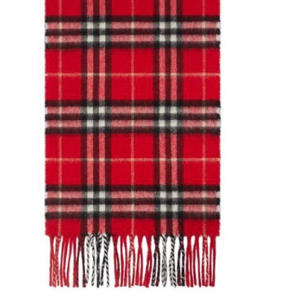 Burberry Red Plaid Wool Scarf with Fringe - Picture 2 of 2